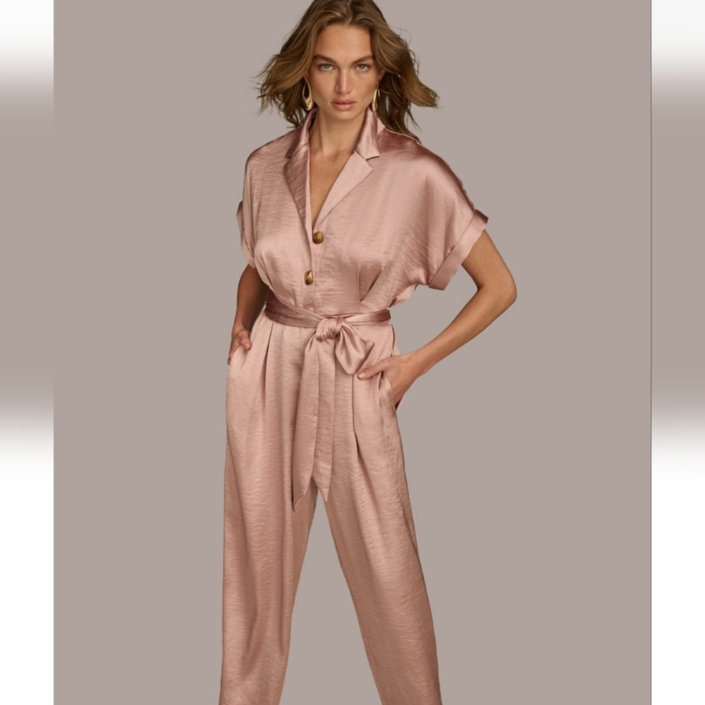 Donna Karan Blush Pink Satin Jumpsuit - Picture 5 of 10